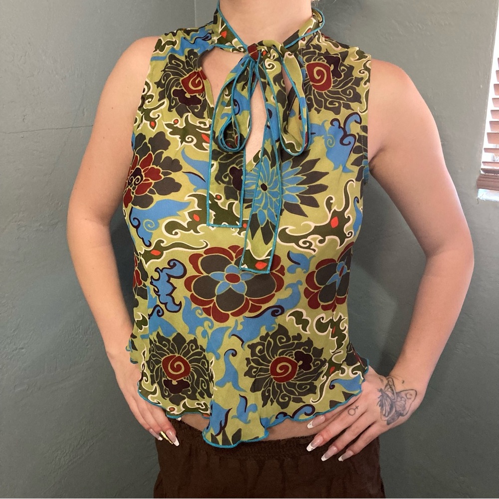 Vintage 90s Psychedelic Swirl Multicolored Tank Top Sz Small Bohemian